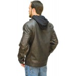 2015 New fashion Brown Distressed Jacket with Removable Hood Jacket for mens motorbike leather jacket 